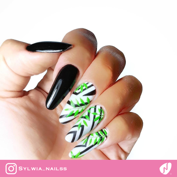 Geometric Nails with Leaf Design